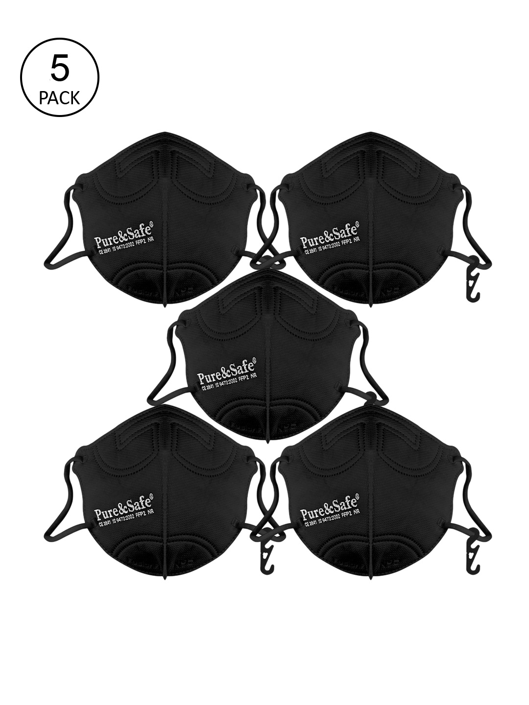 

Khadi Essentials Adults Pack of 5 Black Solid 5 Ply N95 Masks