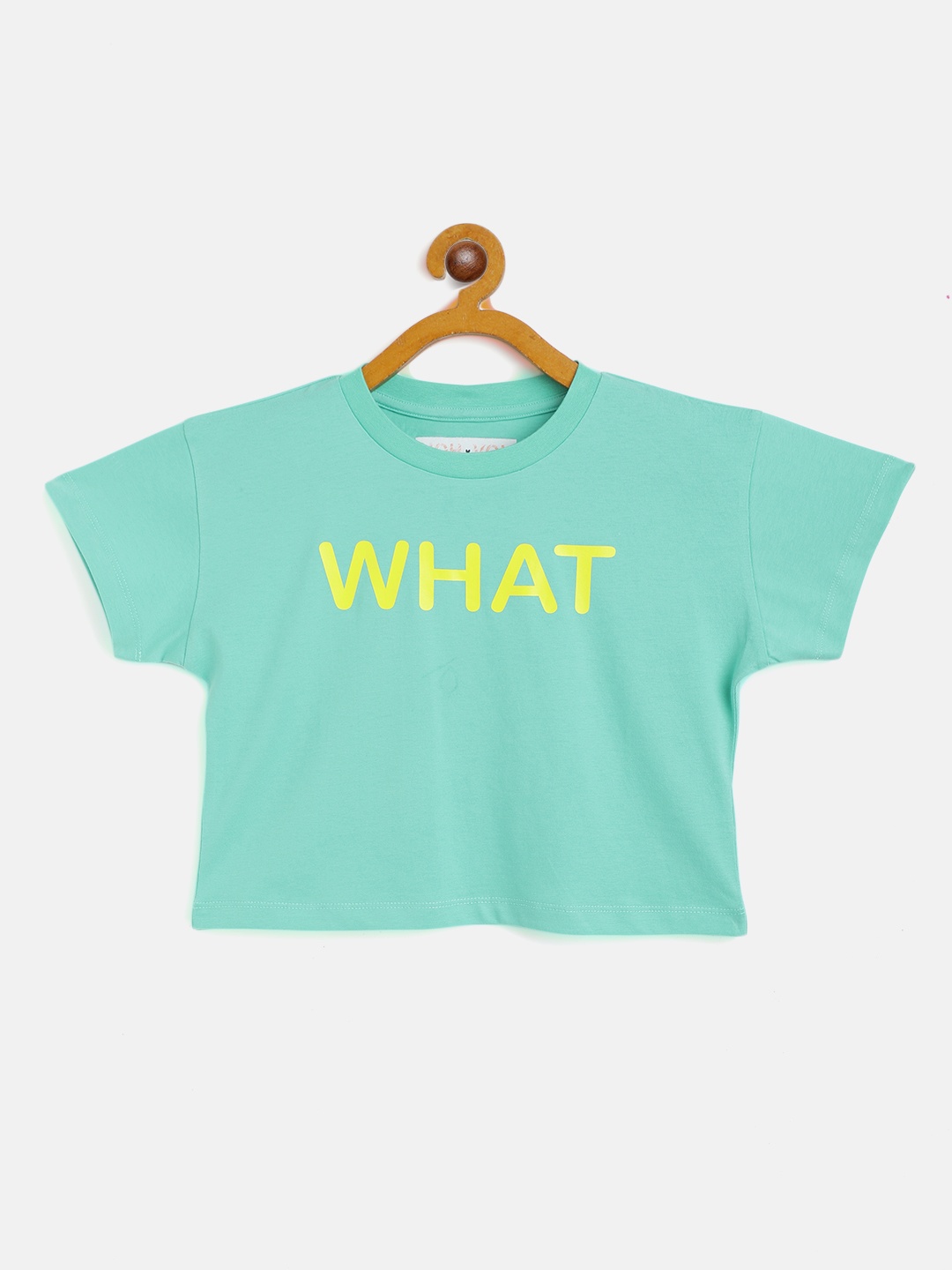 

Noh Voh - SASSAFRAS Kids Girls Green & Yellow Typography Print Cotton Crop T-shirt