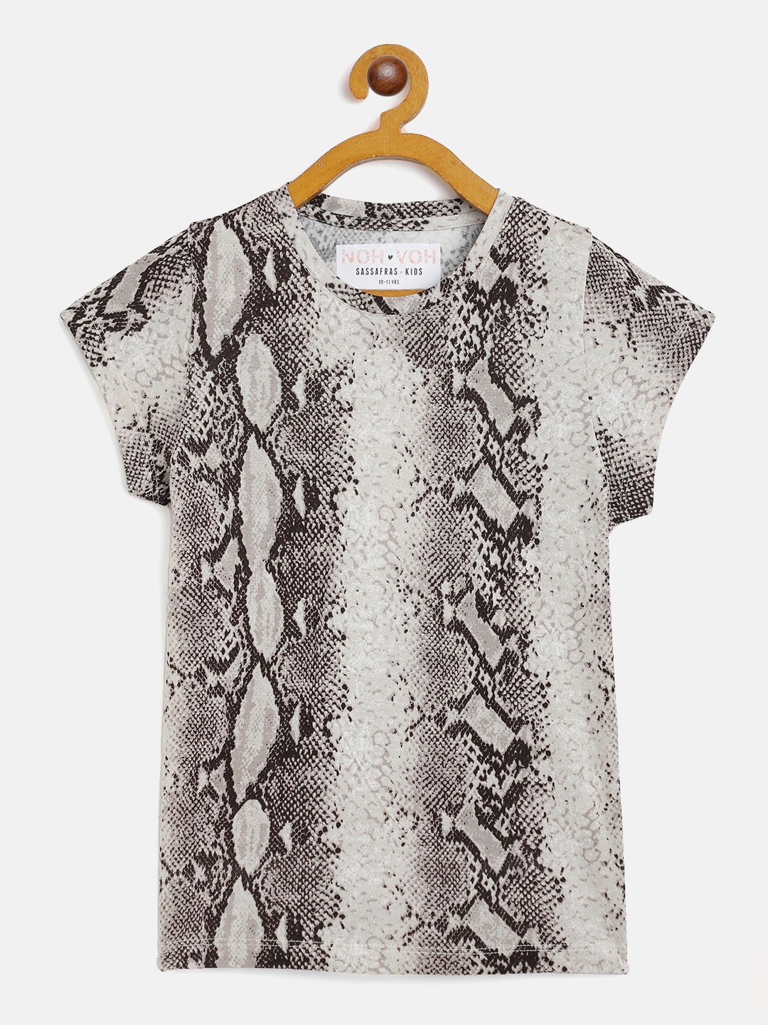

Noh Voh - SASSAFRAS Kids Girls Beige & Coffee Brown Python Snake Print T-shirt