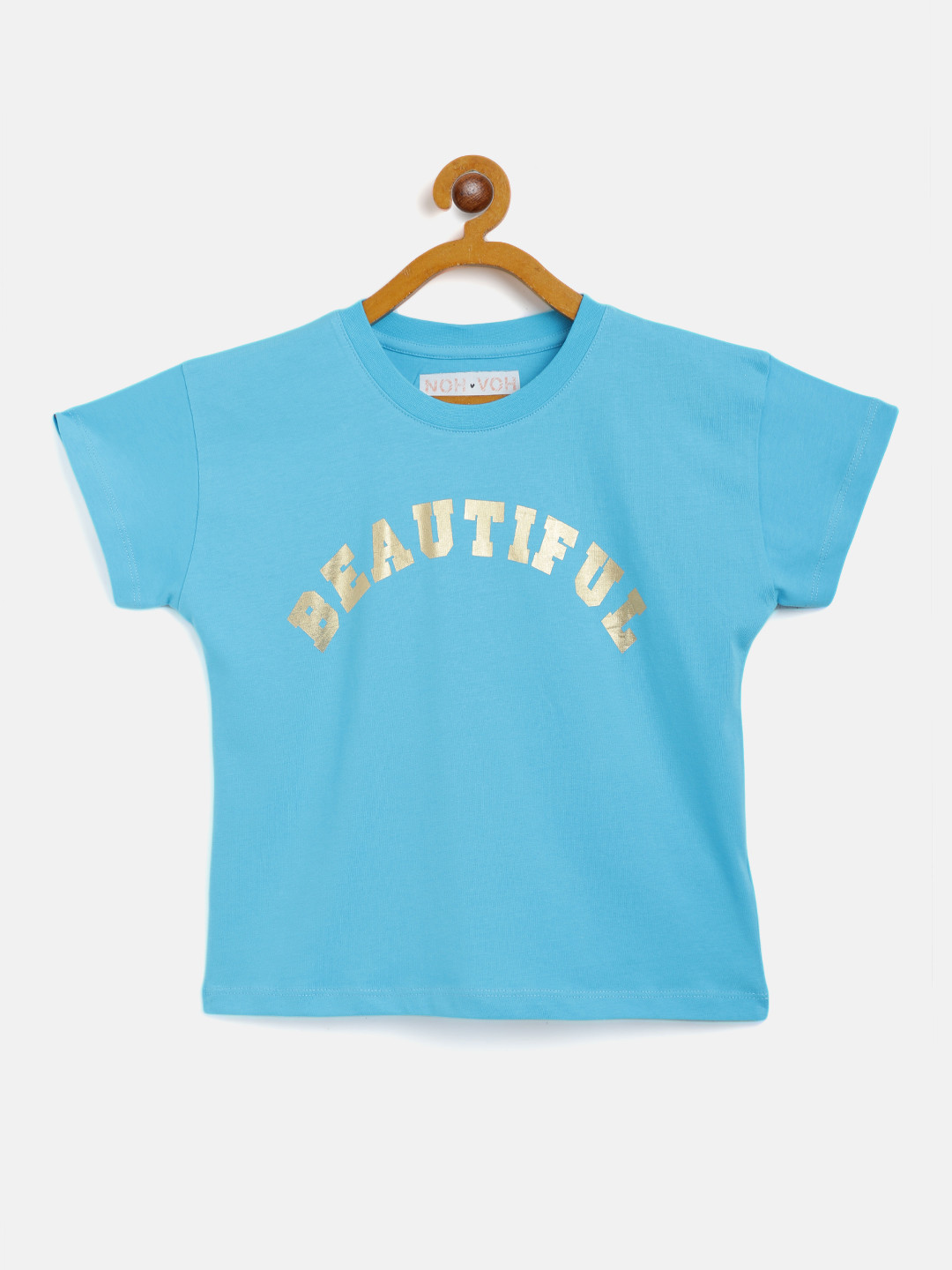 

Noh Voh - SASSAFRAS Kids Girls Blue Golden Typography Print Pure Cotton T-shirt