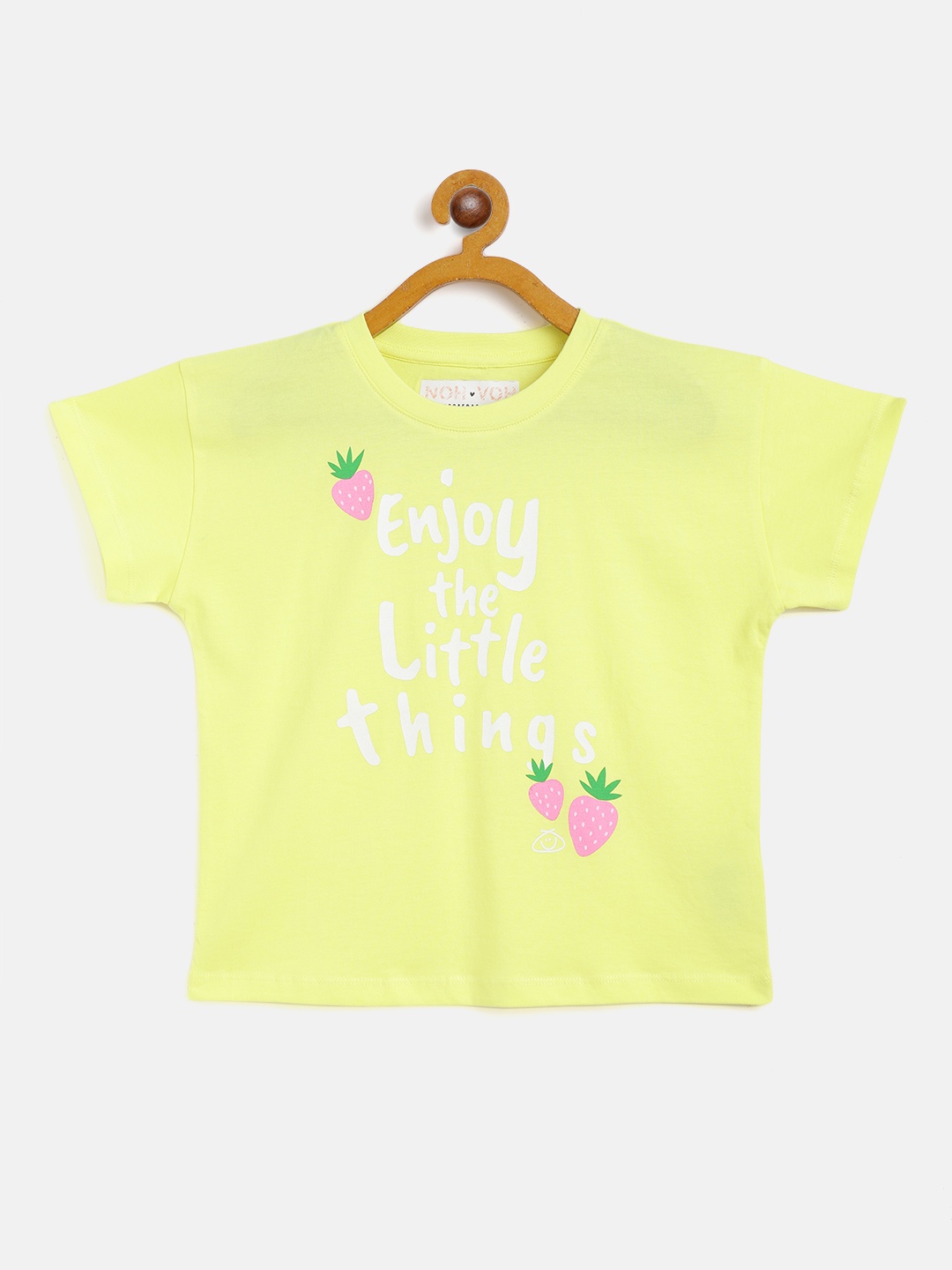 

Noh Voh - SASSAFRAS Kids Girls Yellow & White Typography Print Cotton T-shirt