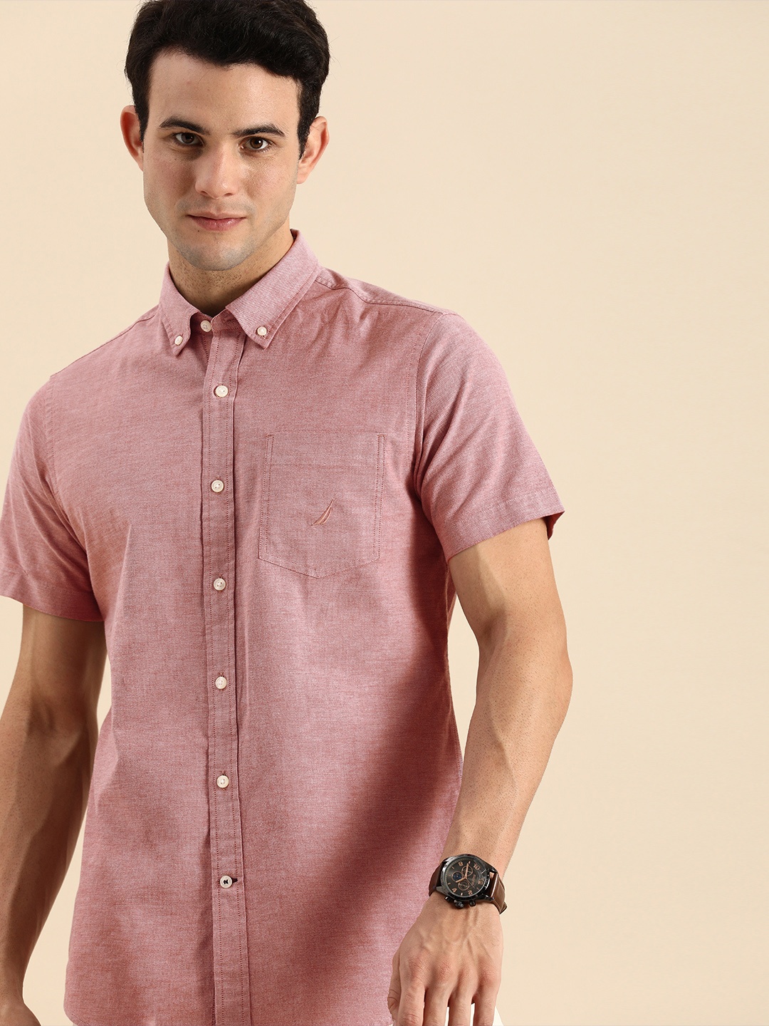 

Nautica Men Maroon Classic Fit Solid Casual Shirt