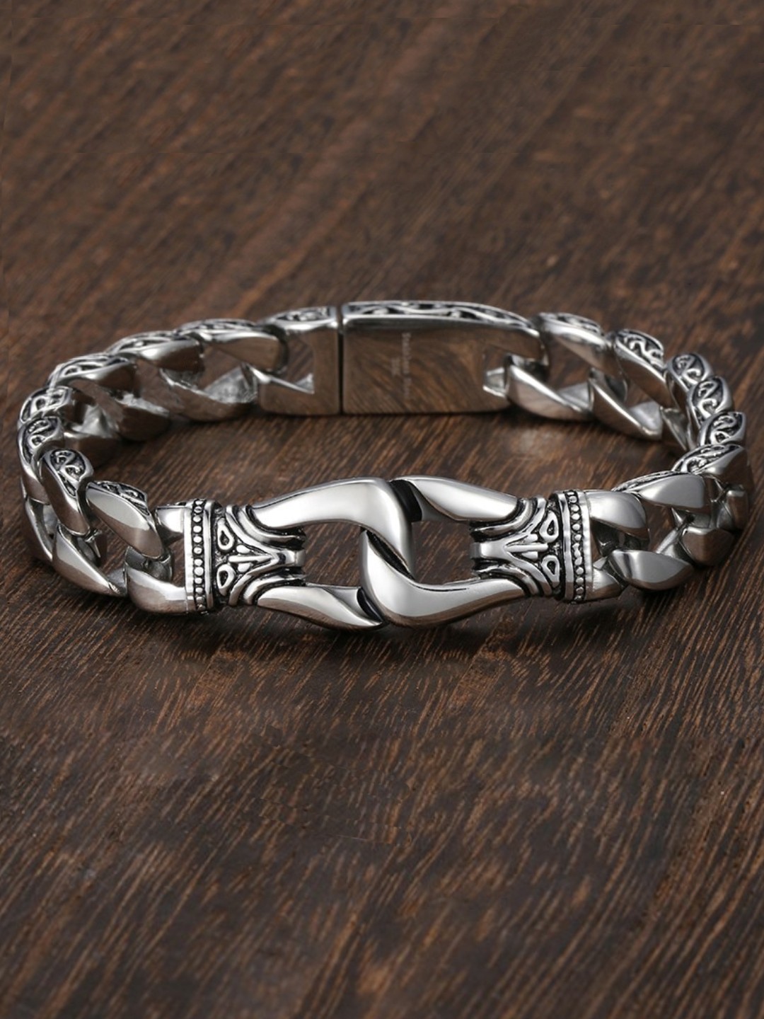 

Yellow Chimes Men Silver-toned Stainless Steel Curb Chain Design Bracelet
