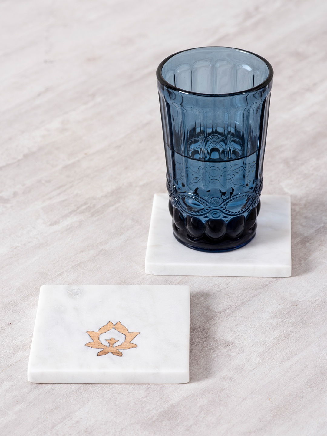 

nestroots Set of 2 White & Brown Square Marble Coasters