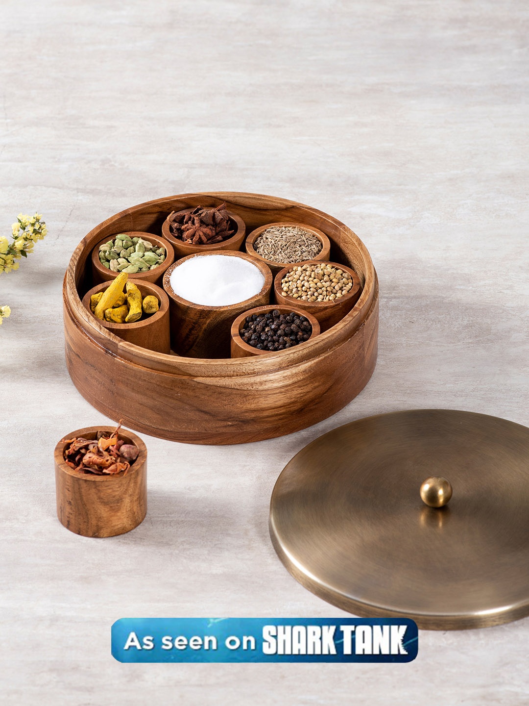 

nestroots Brown & Copper Toned Wooden Spice Box