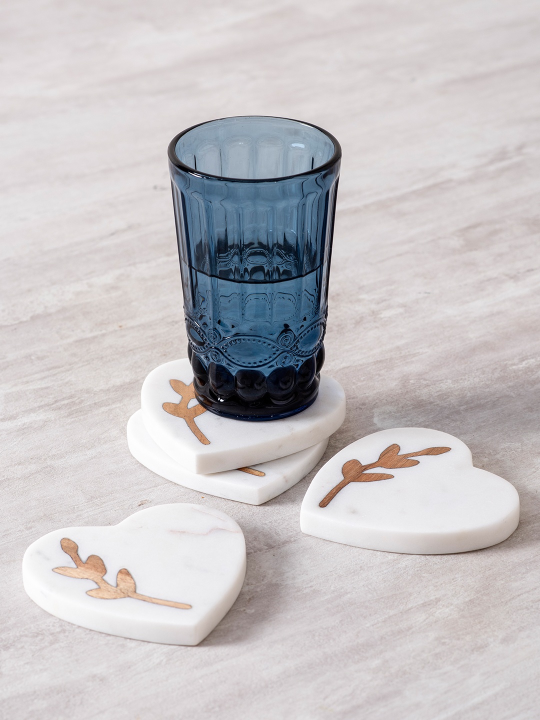 

nestroots Set of 4 White & Brown Heart Shaped Marble Coasters