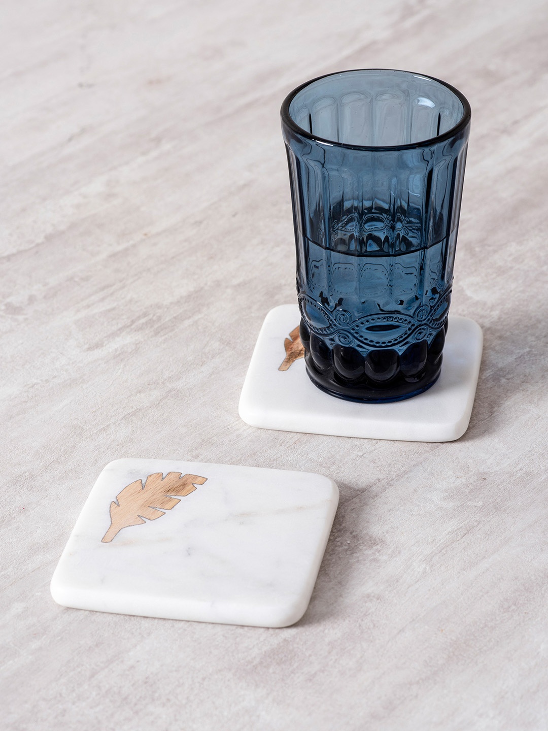 

nestroots White & Brown Set of 2 Marble Coasters
