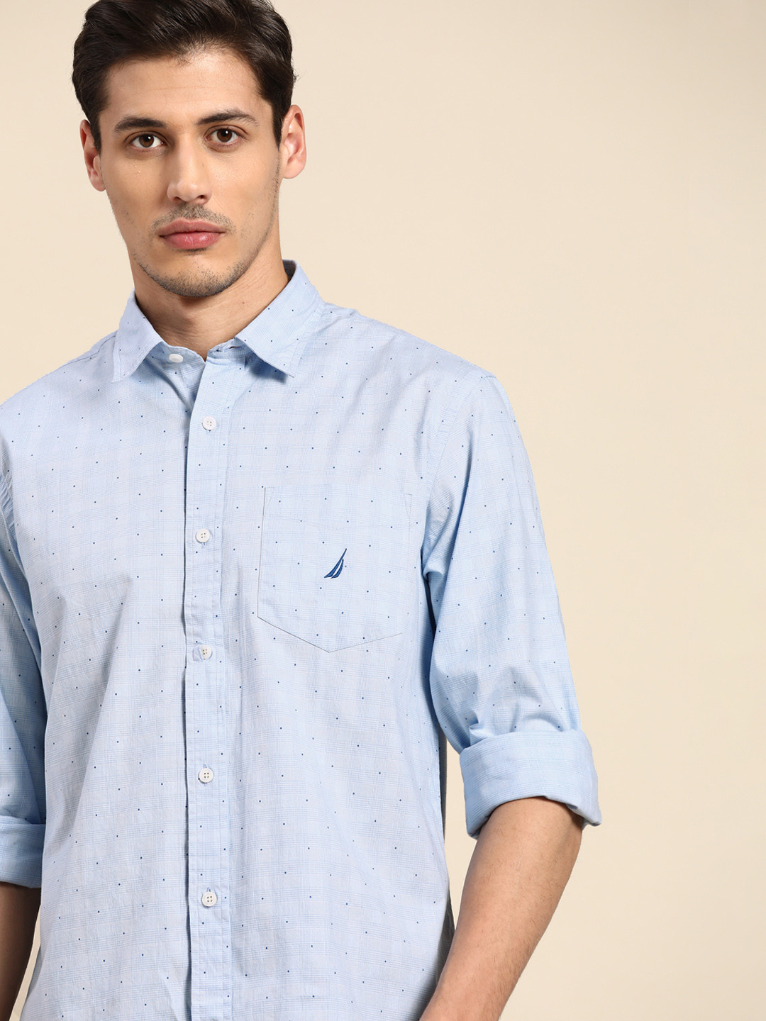 

Nautica Men Blue Classic Fit Printed Casual Shirt