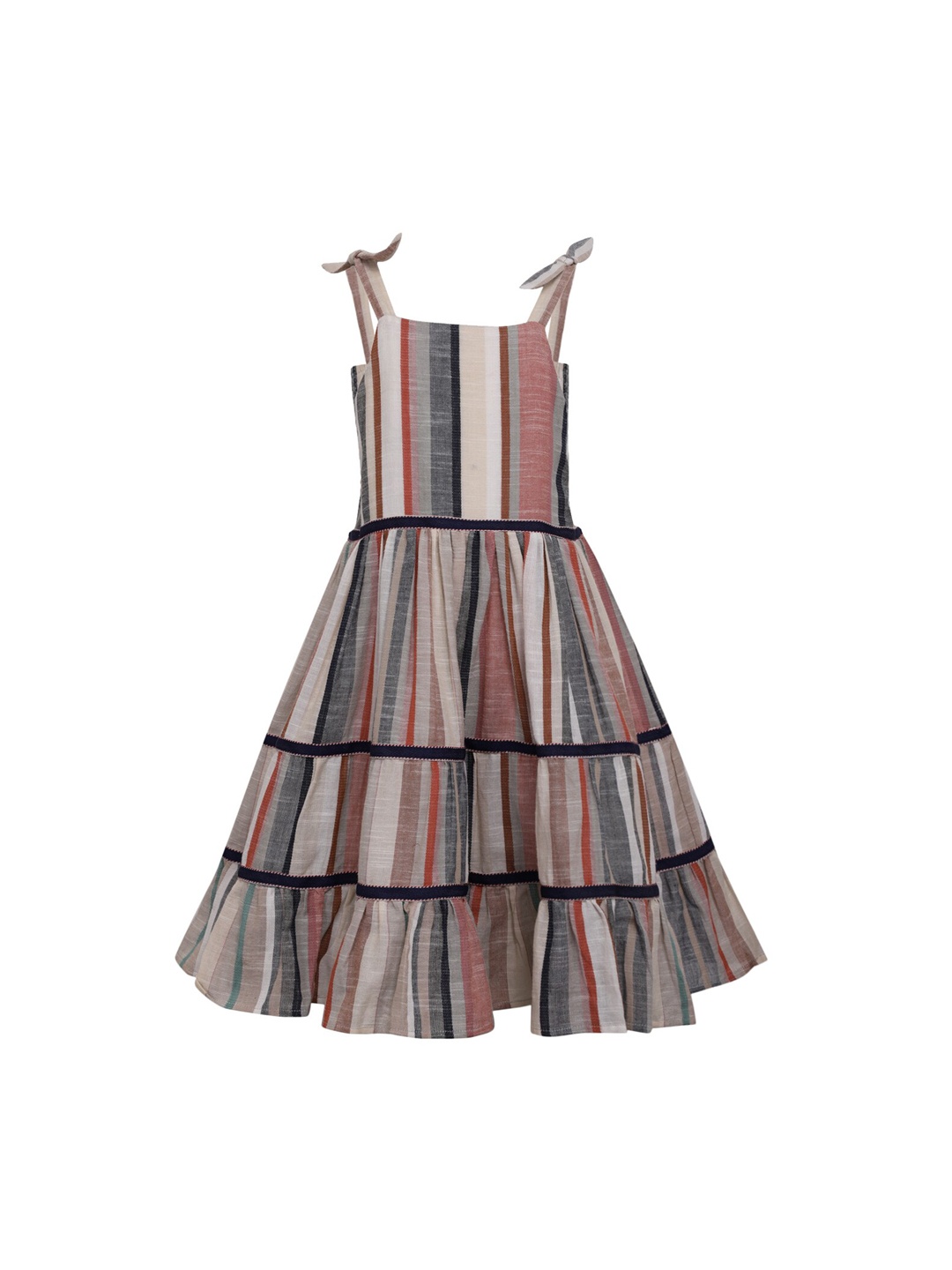 

A Little Fable Girls Multicoloured Striped Peplum Dress, Multi