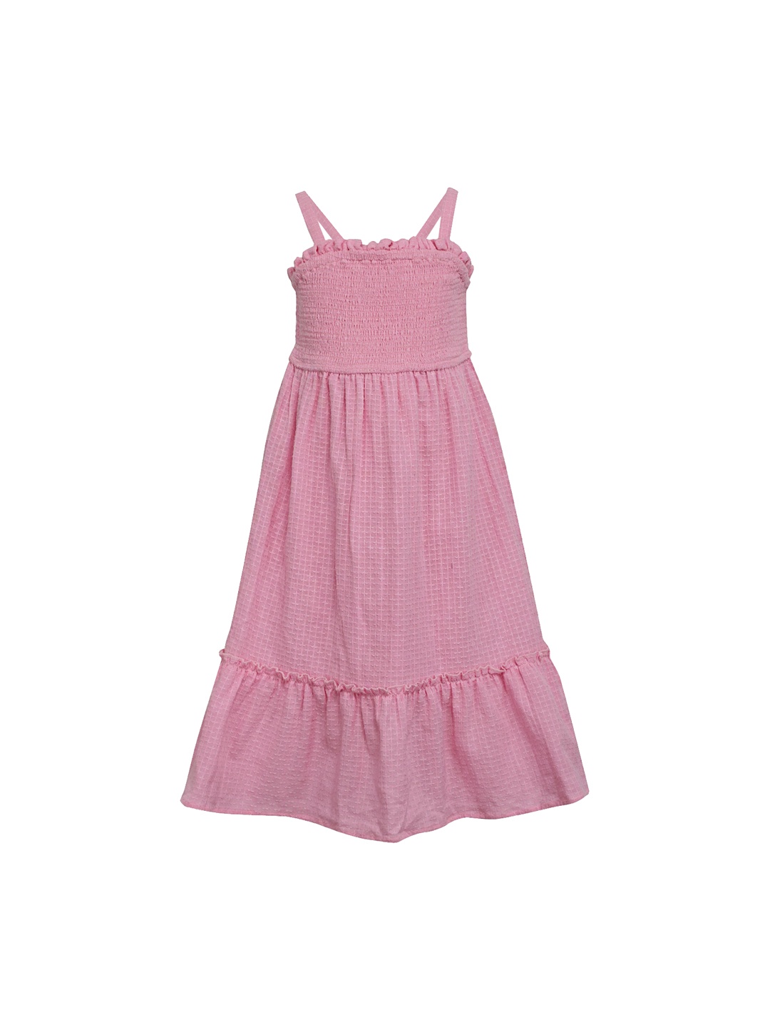 

A Little Fable Pink Smocked And Tiered Midi Dress