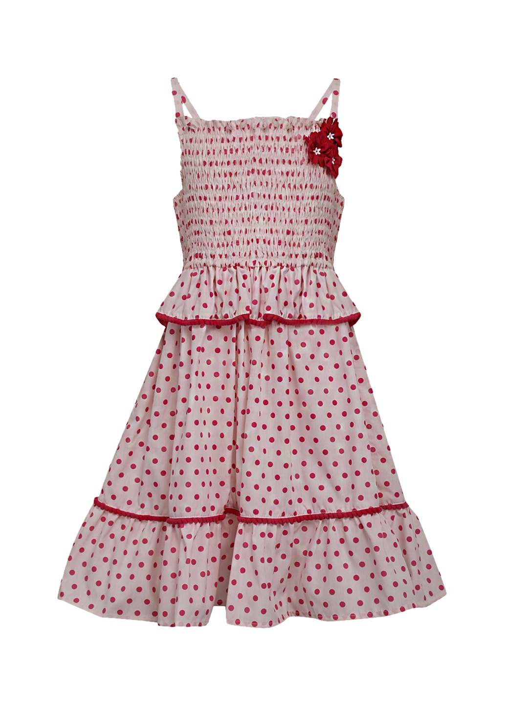 

A Little Fable Girls White & Red Printed Smocked Tiered Dress