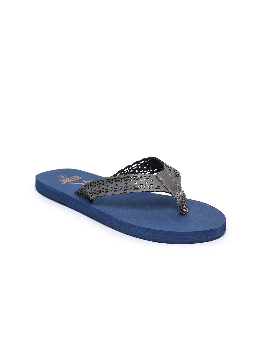 

REFOAM Women Navy Blue & Grey Rubber Thong Flip-Flops