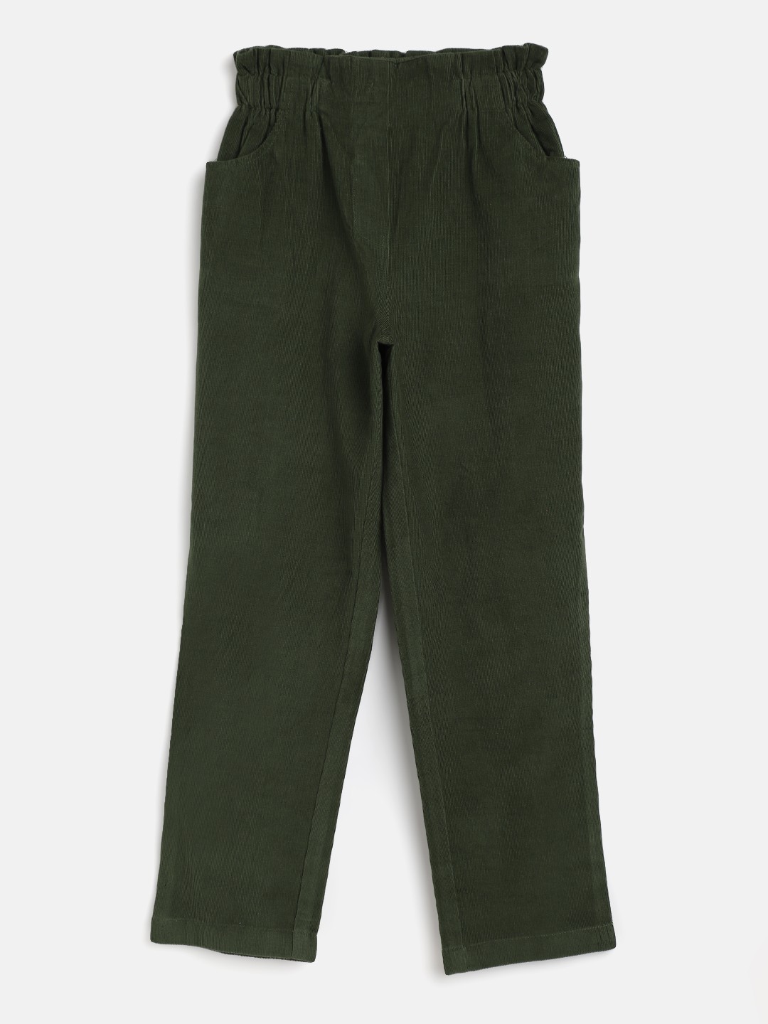 

Noh.Voh - SASSAFRAS Kids Girls Olive Green Solid Pure Cotton Corduroy Trousers