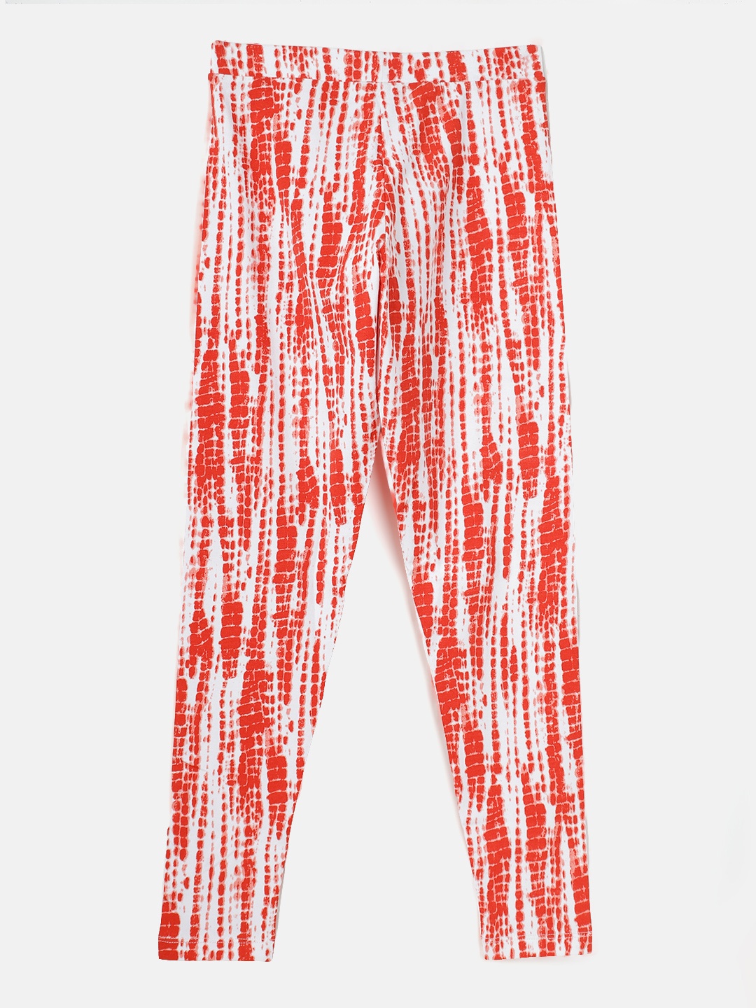 

Noh.Voh - SASSAFRAS Kids Girls White & Red Tie & Dye Print Ankle-Length Leggings