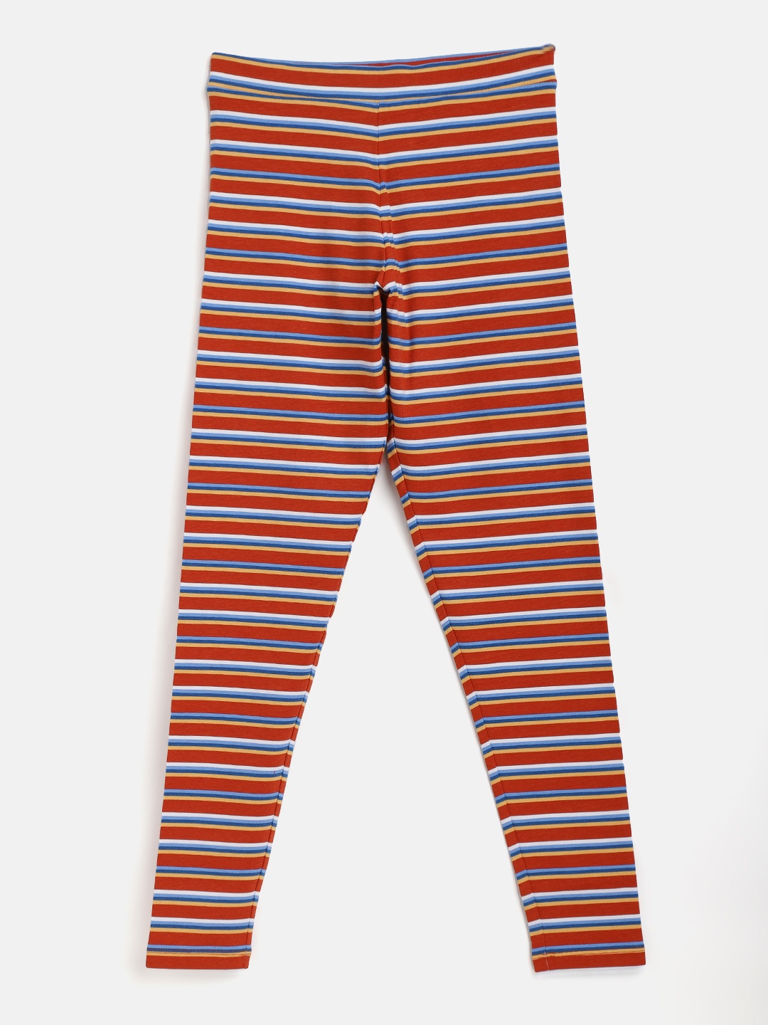 

Noh.Voh - SASSAFRAS Kids Girls Rust Red & Blue Ankle-Length Striped Leggings