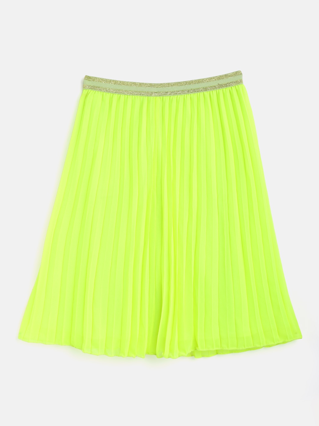 

Noh.Voh - SASSAFRAS Kids Girls Fluorescent Green Accordion Pleated Flared Skirt