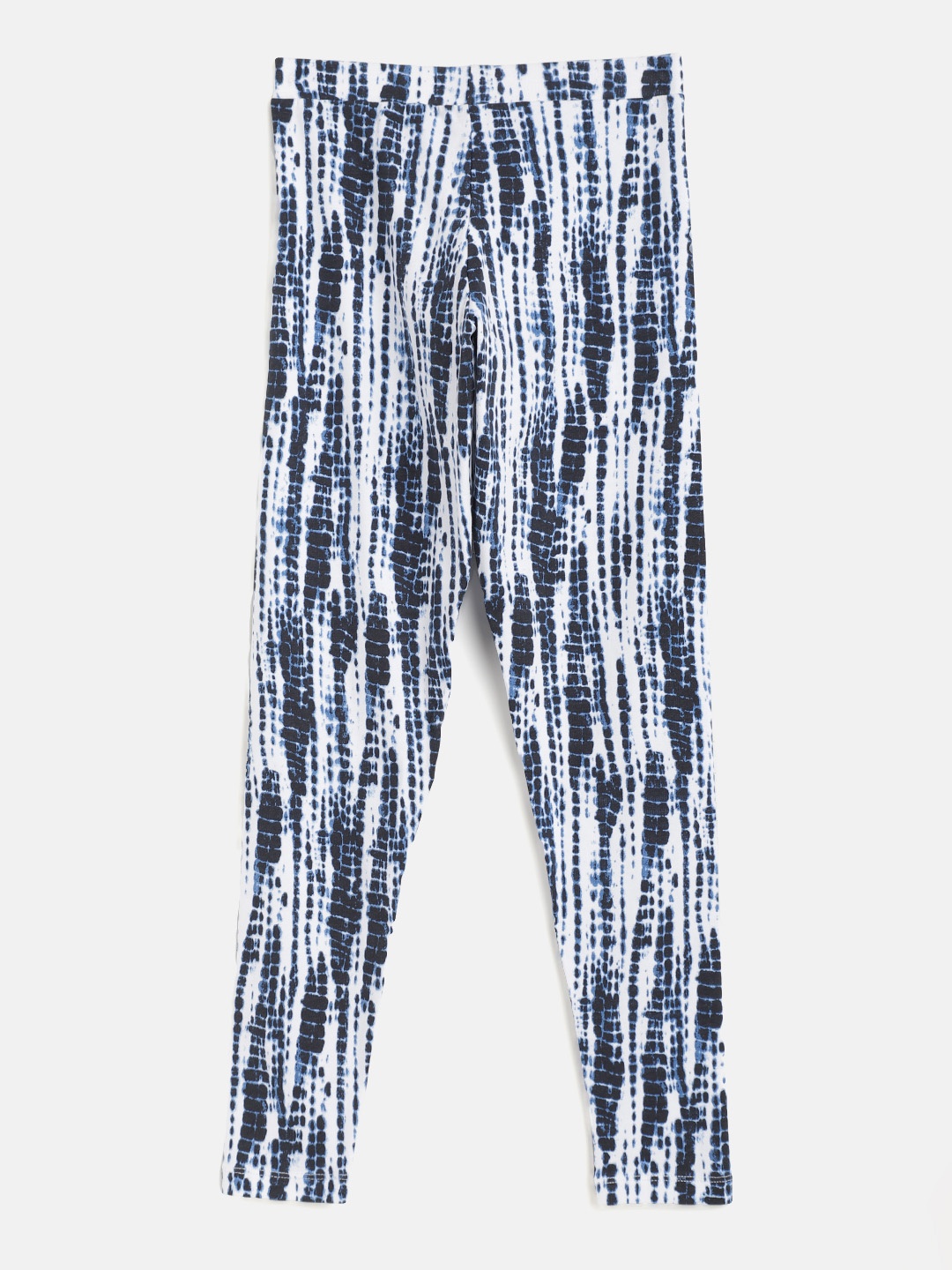 

Noh.Voh - SASSAFRAS Kids Girls White & Navy Blue Tie & Dye Print Leggings