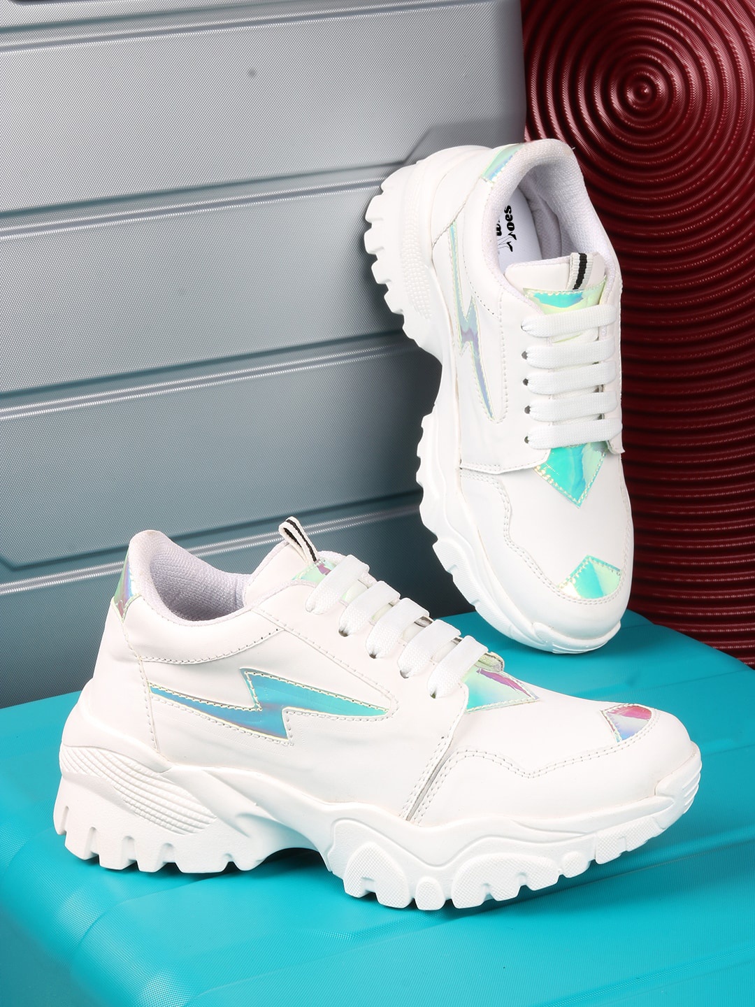 

TWIN TOES Women White & Turquoise Blue Solid Sneakers