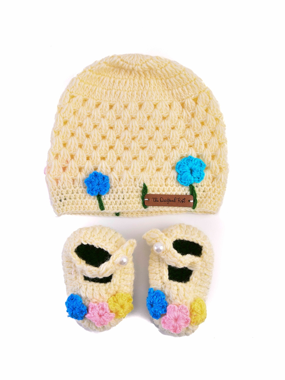 

The Original Knit Girls Off White & Blue Colourblocked Beanie