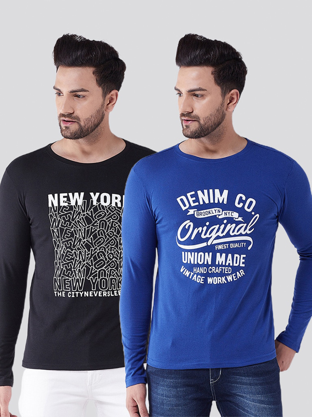 

GRITSTONES Men Blue & Black Typography 2 Printed T-shirt