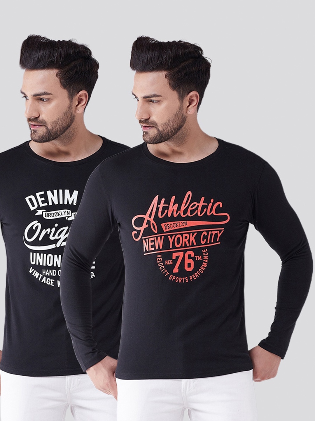

GRITSTONES Men Pack Of 2 Black Cotton T-shirts
