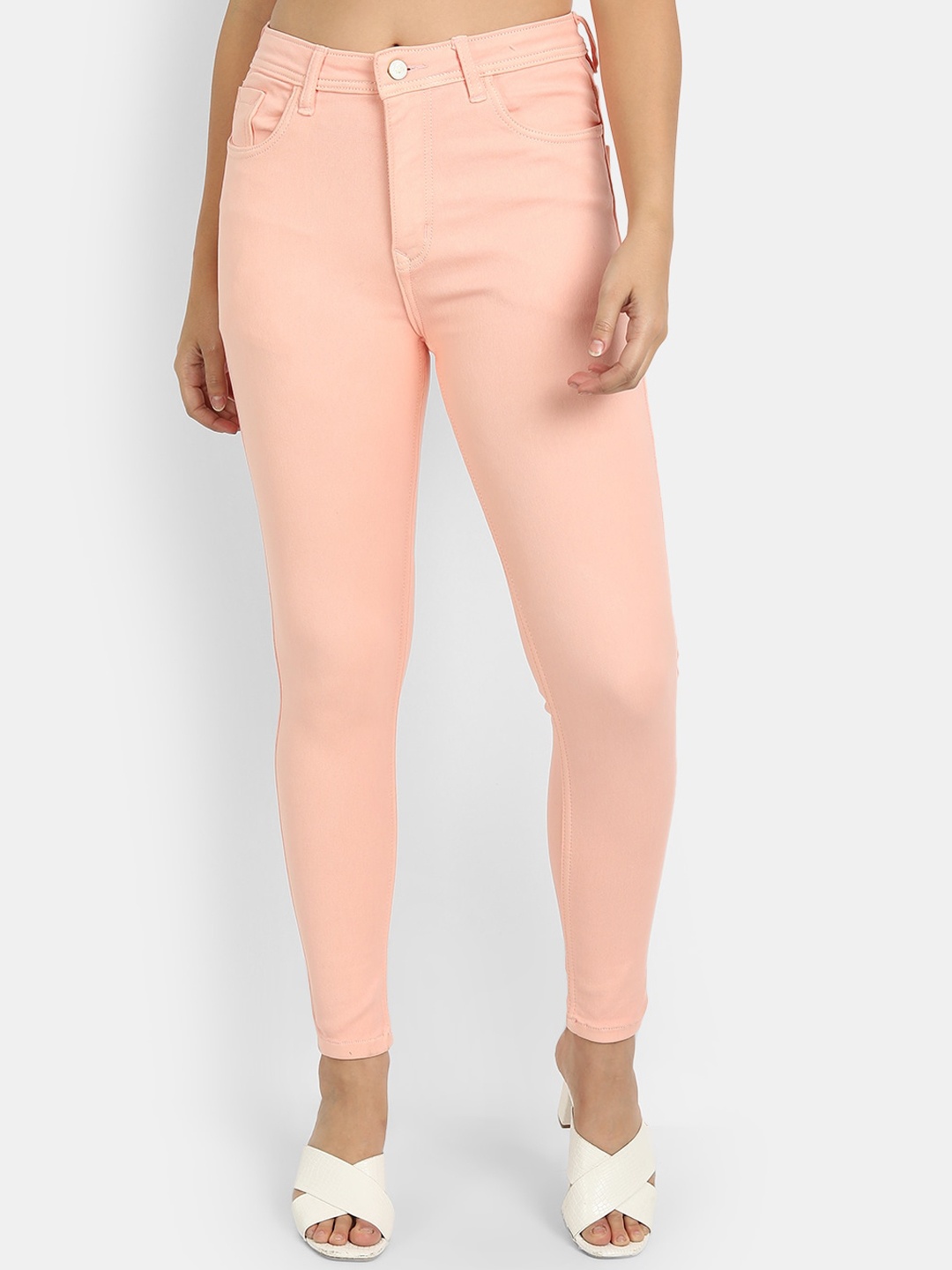 

BROADSTAR Women Peach-Coloured Skinny Fit High-Rise Jeans