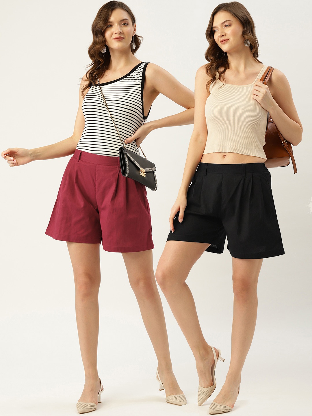 

Molcha Women Pack of 2 Regular Shorts, Black