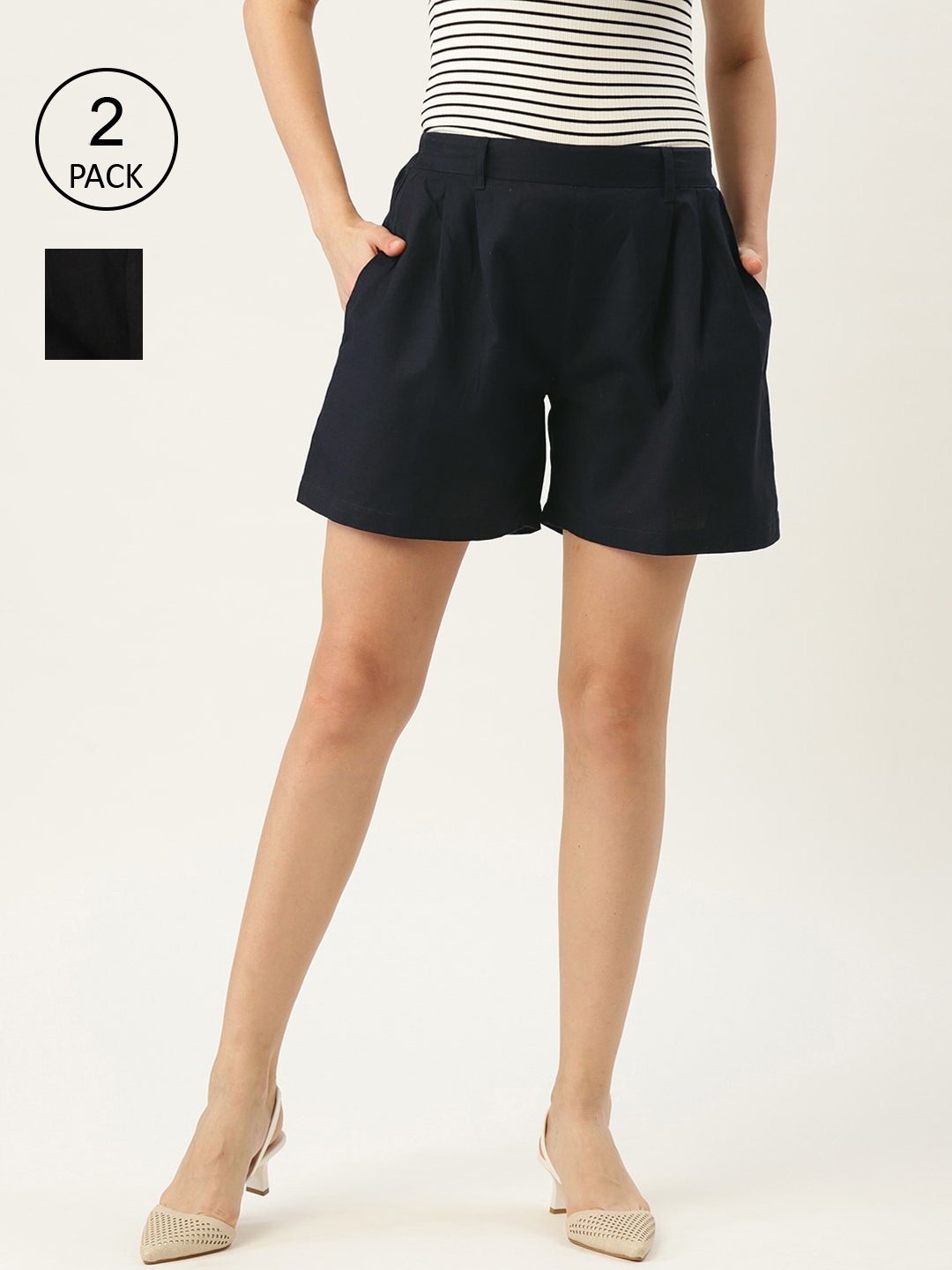 

Molcha Set of 2 Women Black Regular Shorts