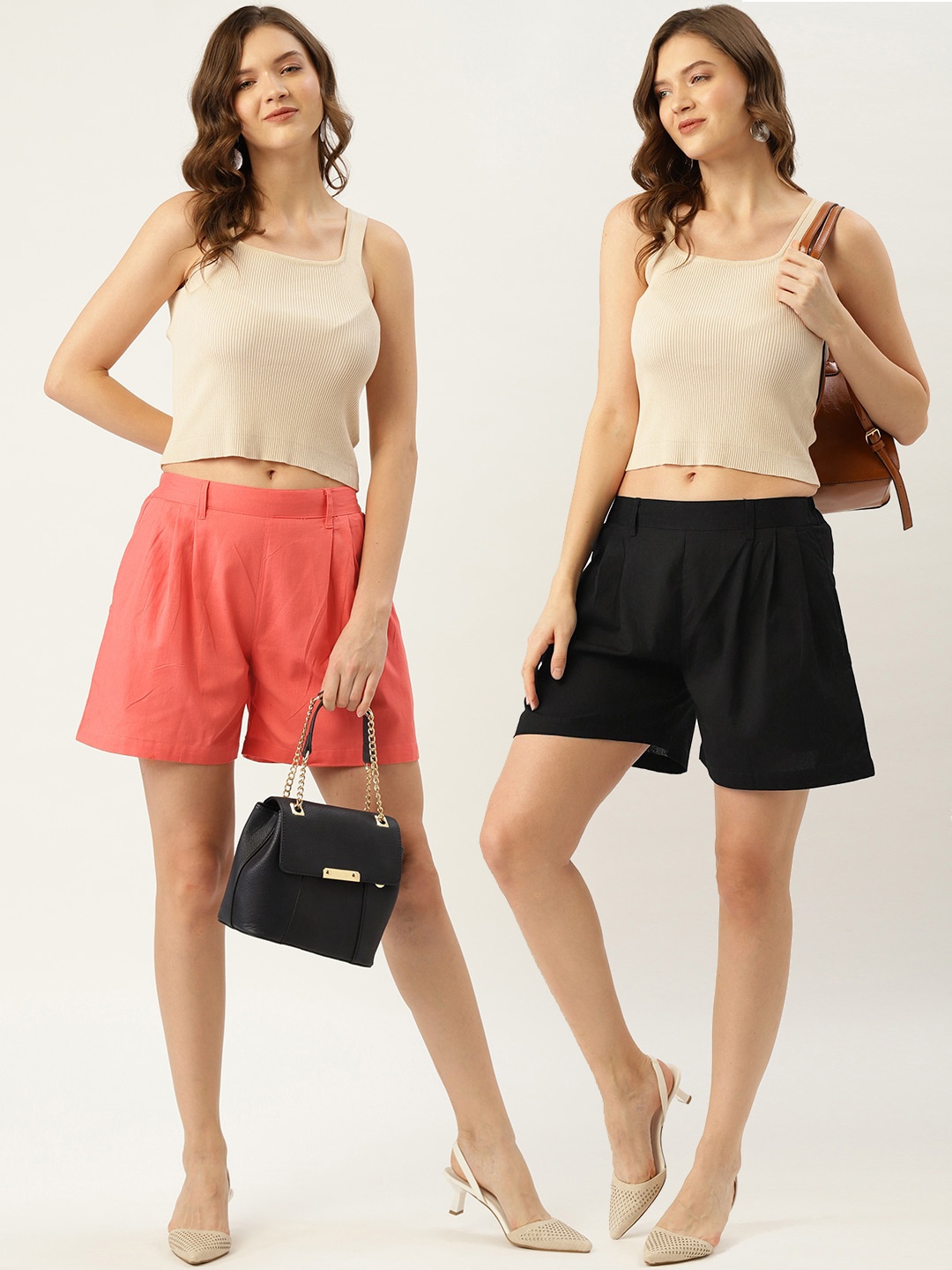 

Molcha Women Pack of 2 Black Regular Cotton Shorts