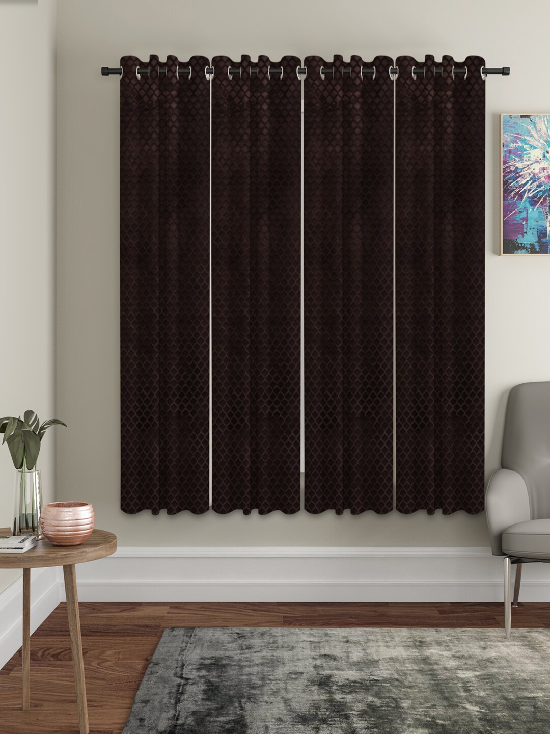 

HOSTA HOMES Set of 4 Coffee Brown Geometric Window Curtain