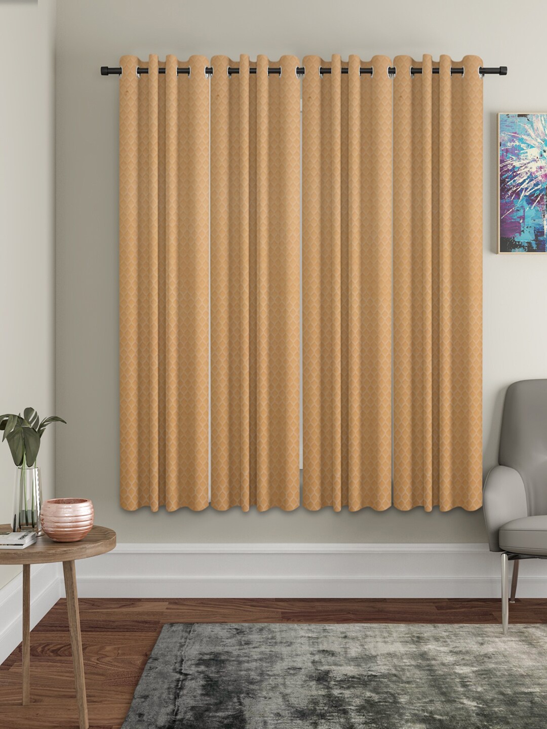 

HOSTA HOMES Set of 4 Cream-Coloured Geometric Window Curtain