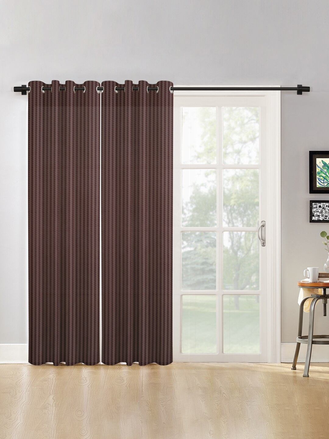 

HOSTA HOMES Set of 2 Brown & Mauve Geometric Long Door Curtain