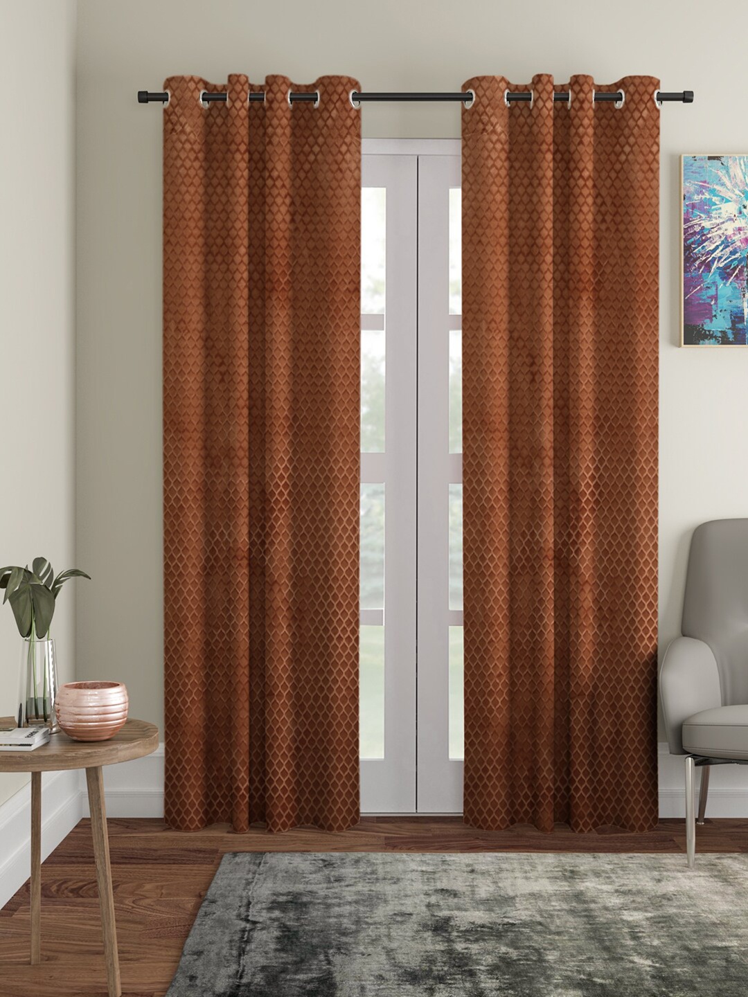 

HOSTA HOMES Set of 2 Brown Geometric Door Curtain