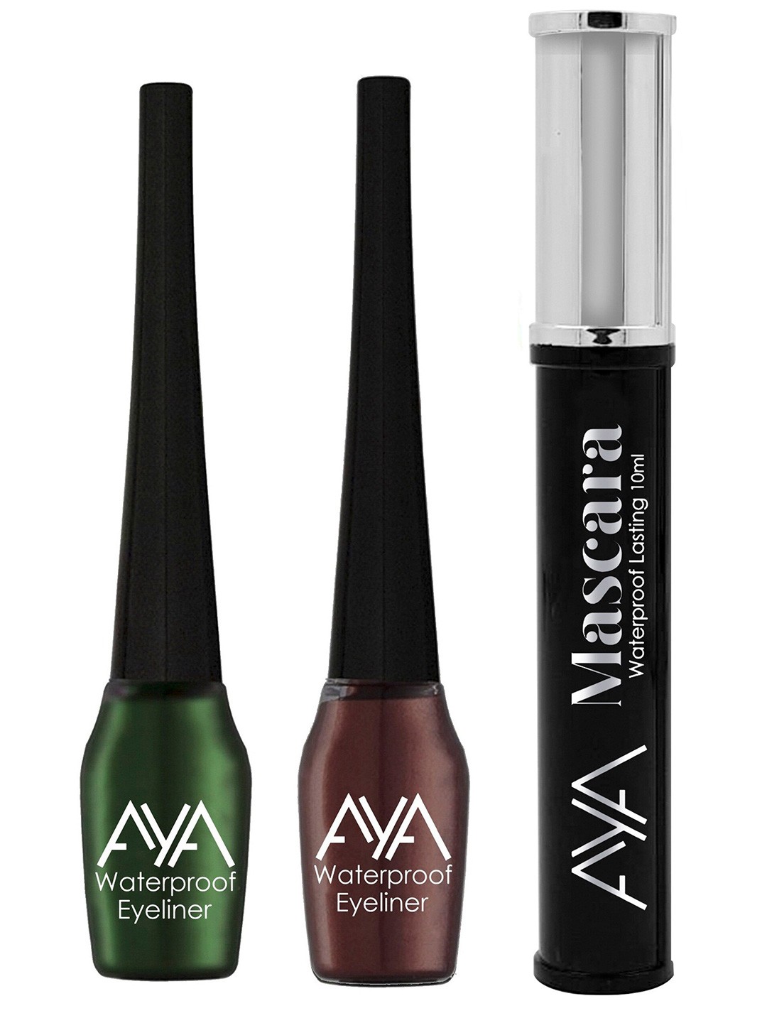 

AYA Set of 3 Waterproof Liquid Eyeliner & Black Mascara, Green