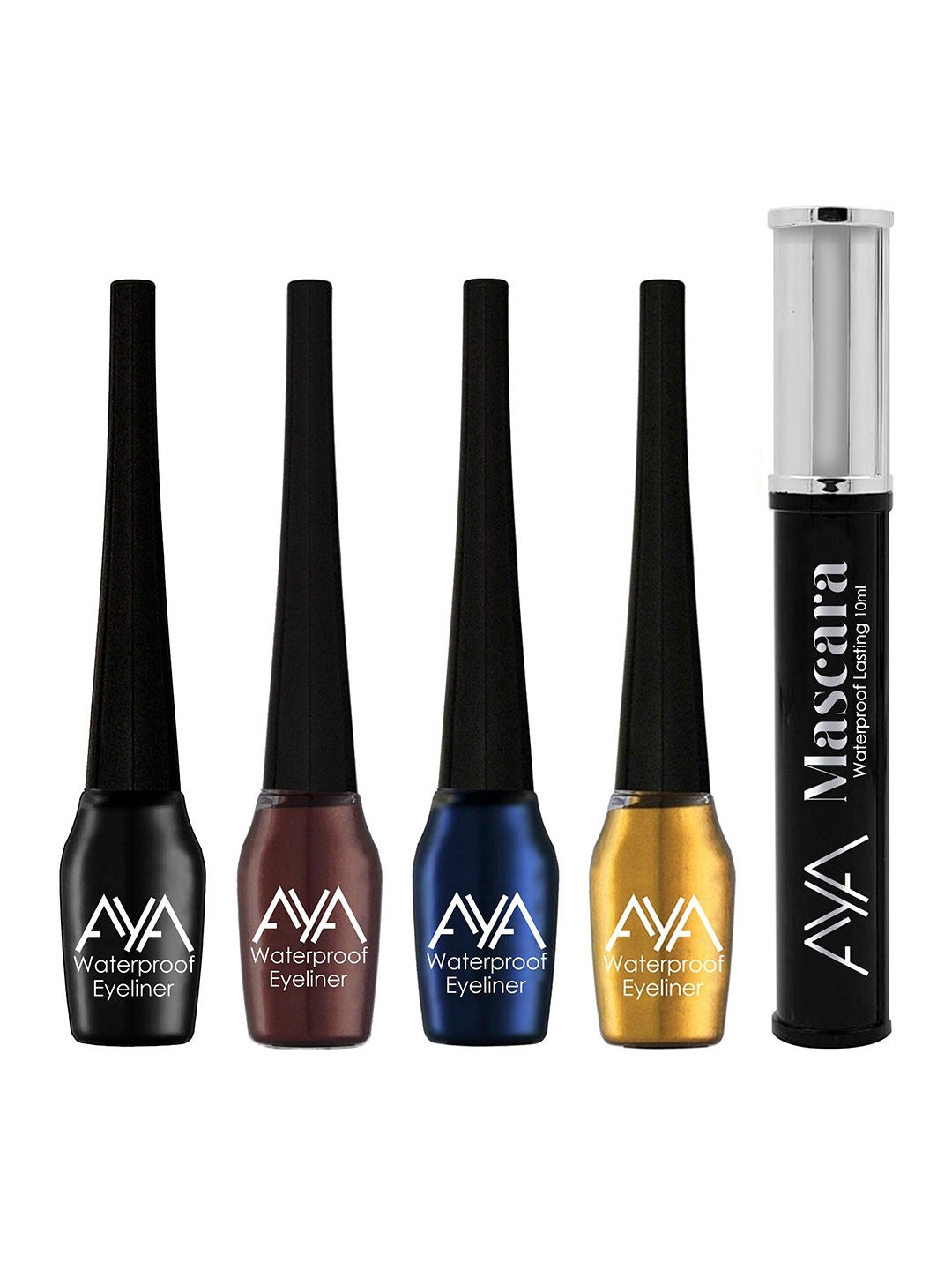 

AYA Set of 5 Waterproof Liquid Eyeliner & Mascara, Black