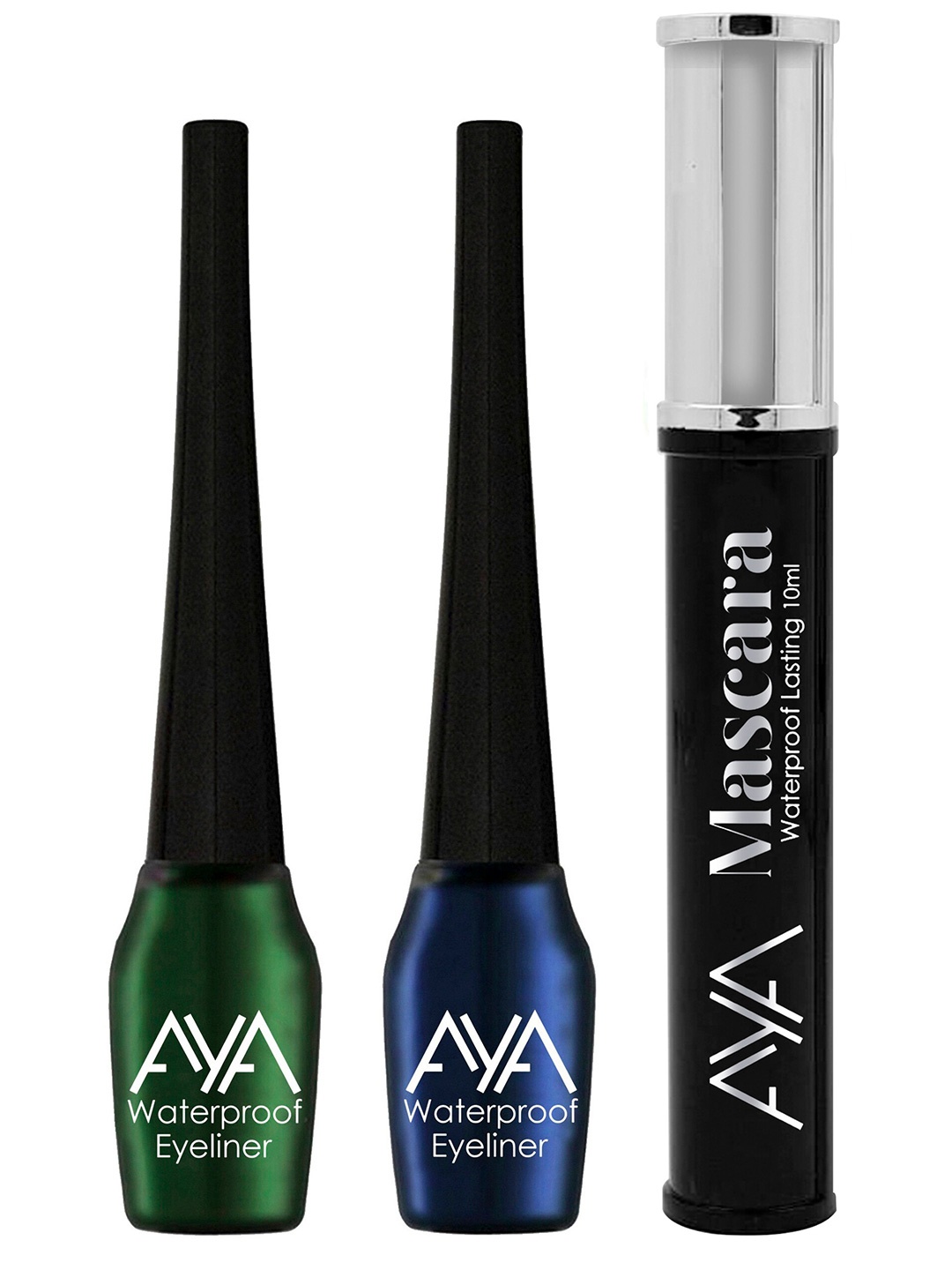 

AYA Set of 2 Waterproof Liquid Eyeliner with Black Mascara, Green