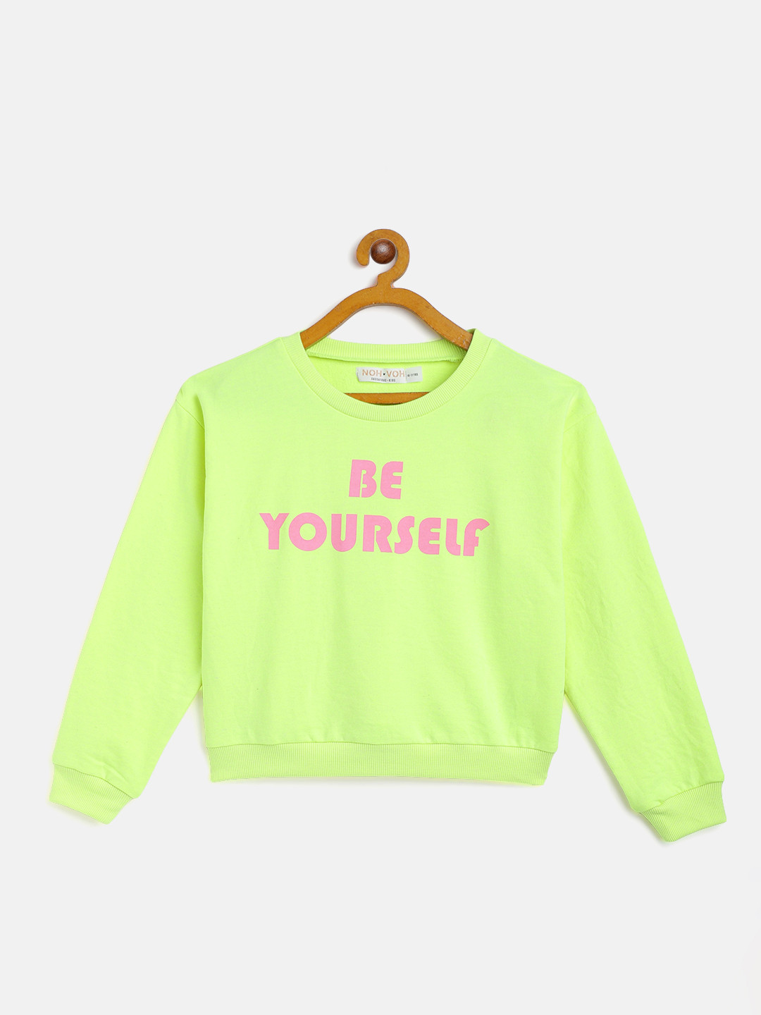 

Noh.Voh - SASSAFRAS Kids Girls Fluorescent Green & Pink Typography Print Sweatshirt