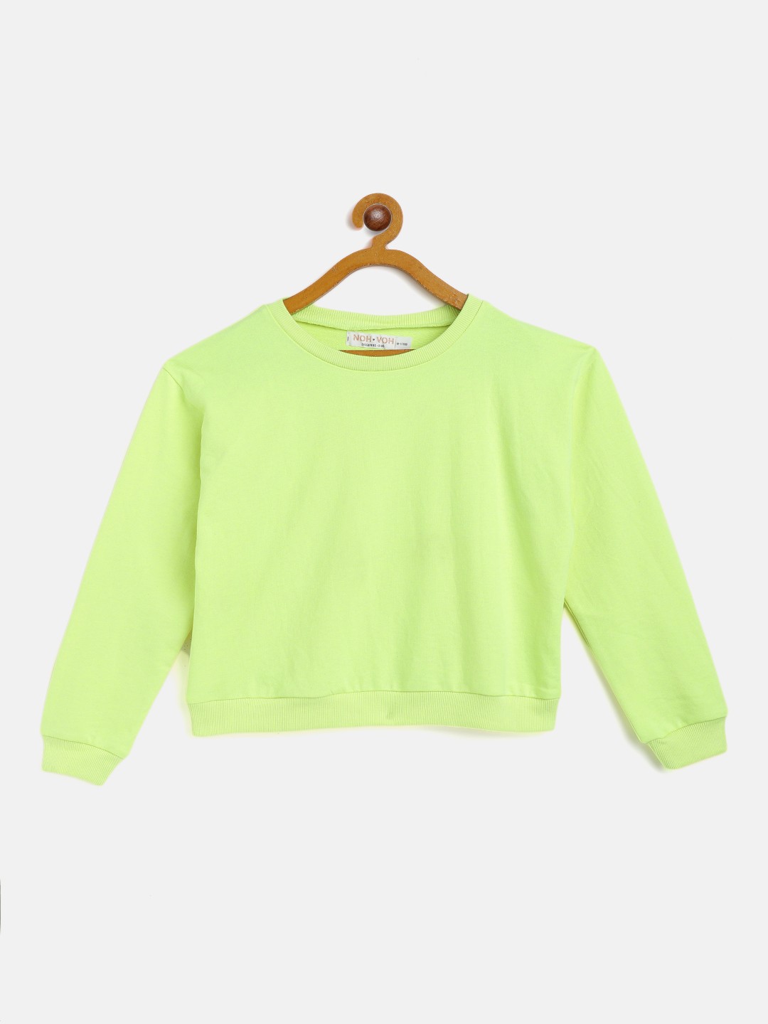 

Noh Voh - SASSAFRAS Kids Girls Fluorescent Green Solid Sweatshirt