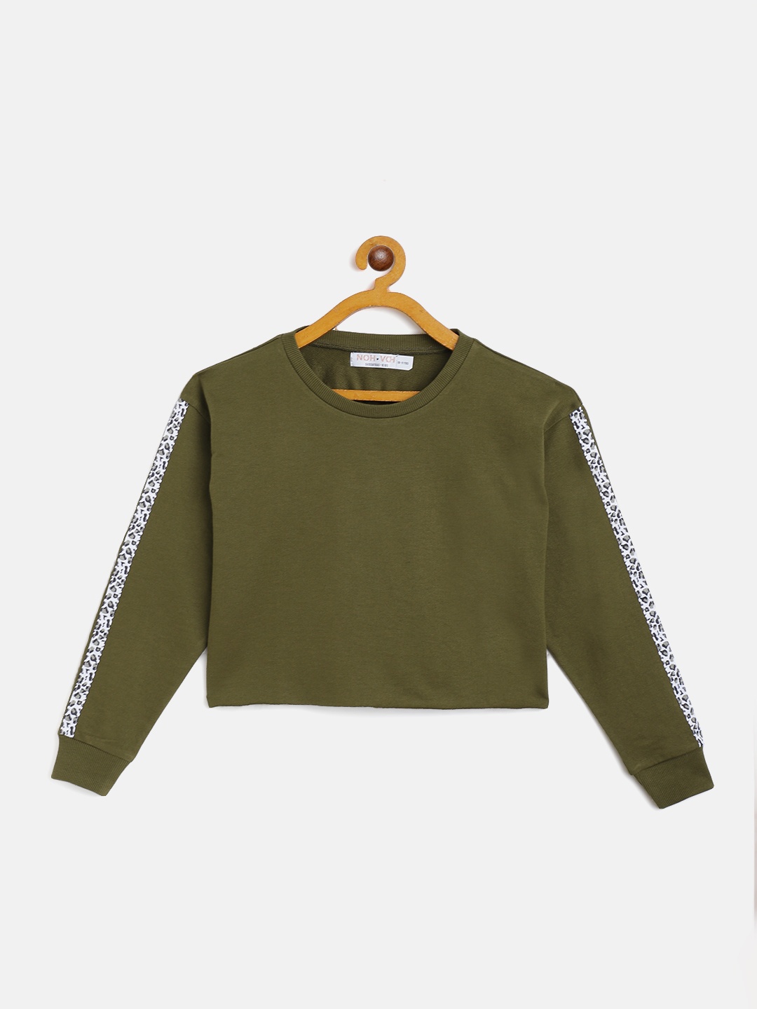 

Noh Voh - SASSAFRAS Kids Girls Olive Green Solid Sweatshirt