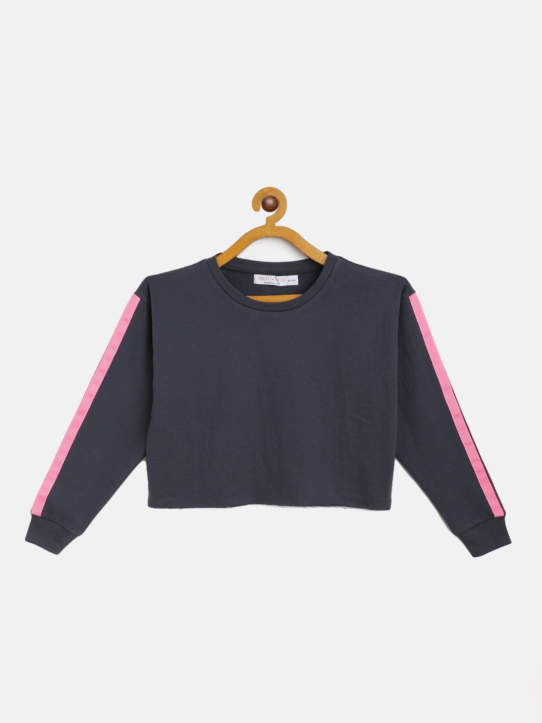 

Noh.Voh - SASSAFRAS Kids Girls Charcoal Grey Solid Crop Sweatshirt