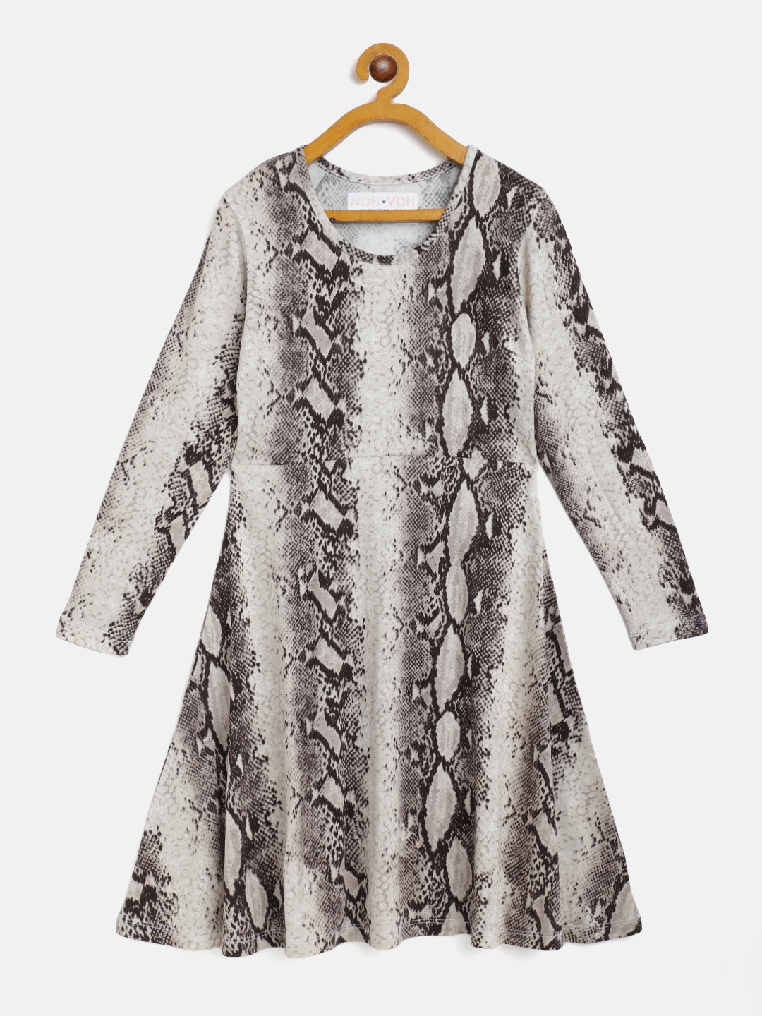

Noh Voh - SASSAFRAS Kids Girls Grey & Brown Snakeskin Print Fit and Flare Dress