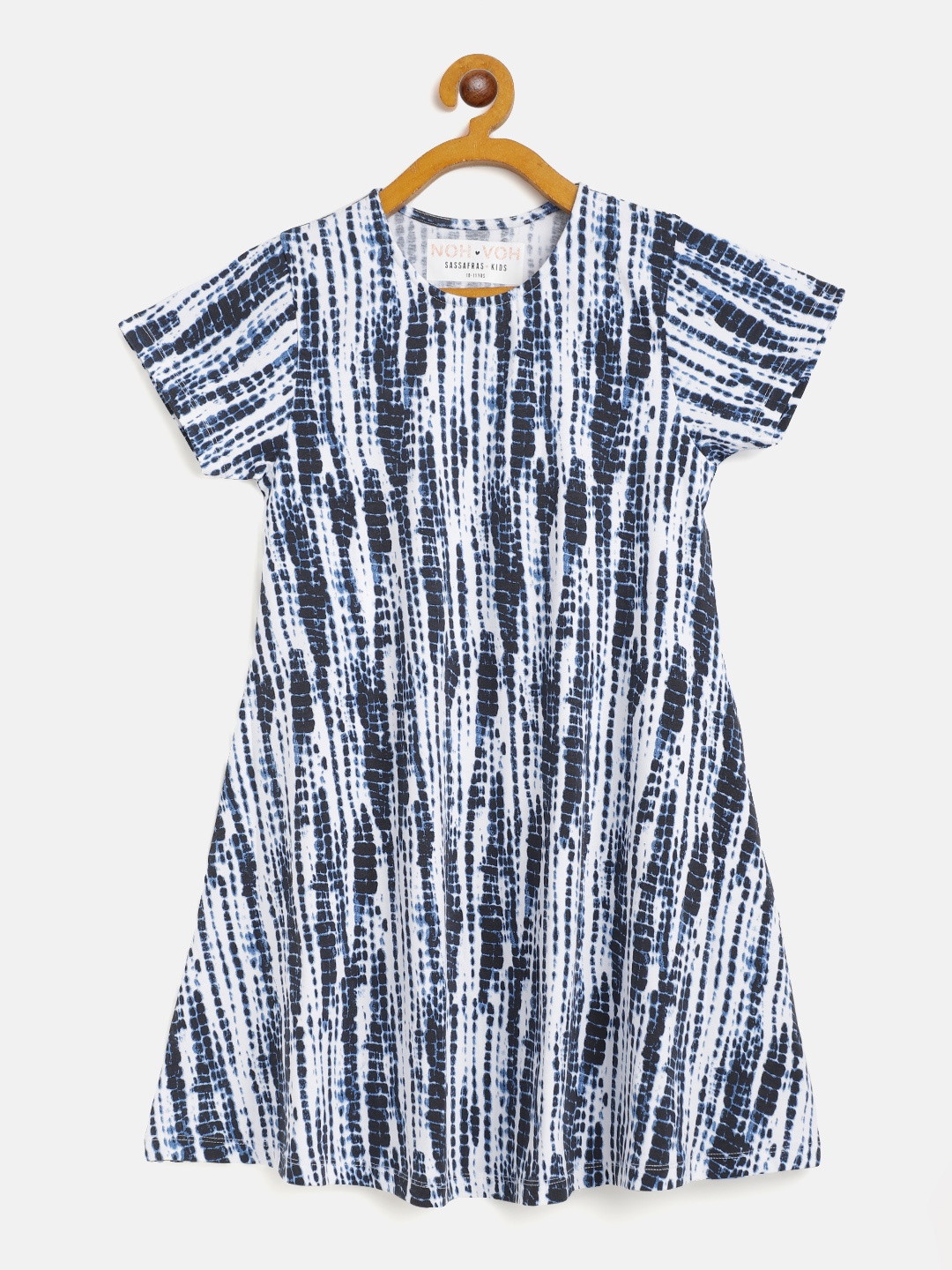 

Noh.Voh - SASSAFRAS Kids Girls Blue & White Tie & Dyed Fit and Flare Dress