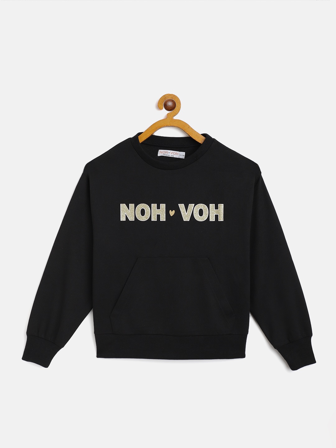 

Noh Voh - SASSAFRAS Kids Girls Black & Golden Brand Logo Printed Sweatshirt
