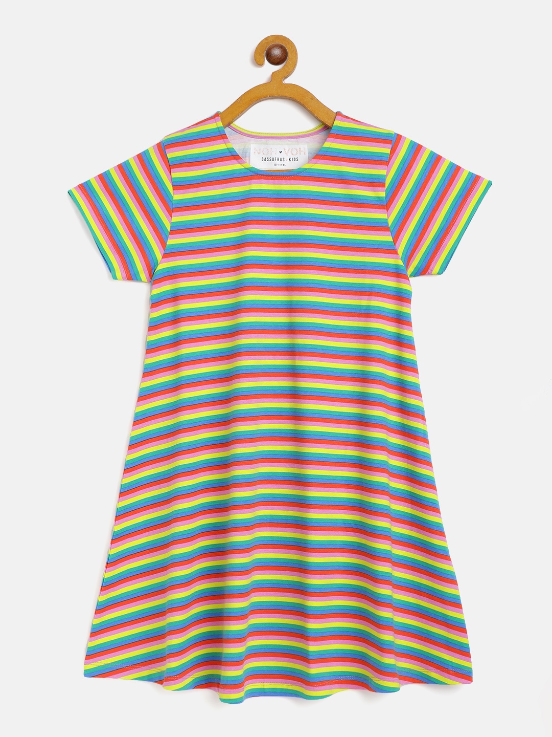 

Noh Voh - SASSAFRAS Kids Girls Multicoloured Candy Striped T-shirt Dress, Multi