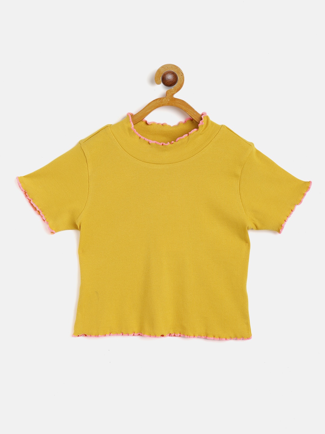 

Noh Voh - SASSAFRAS Kids Girls Mustard Yellow Ribbed Regular Crop Top