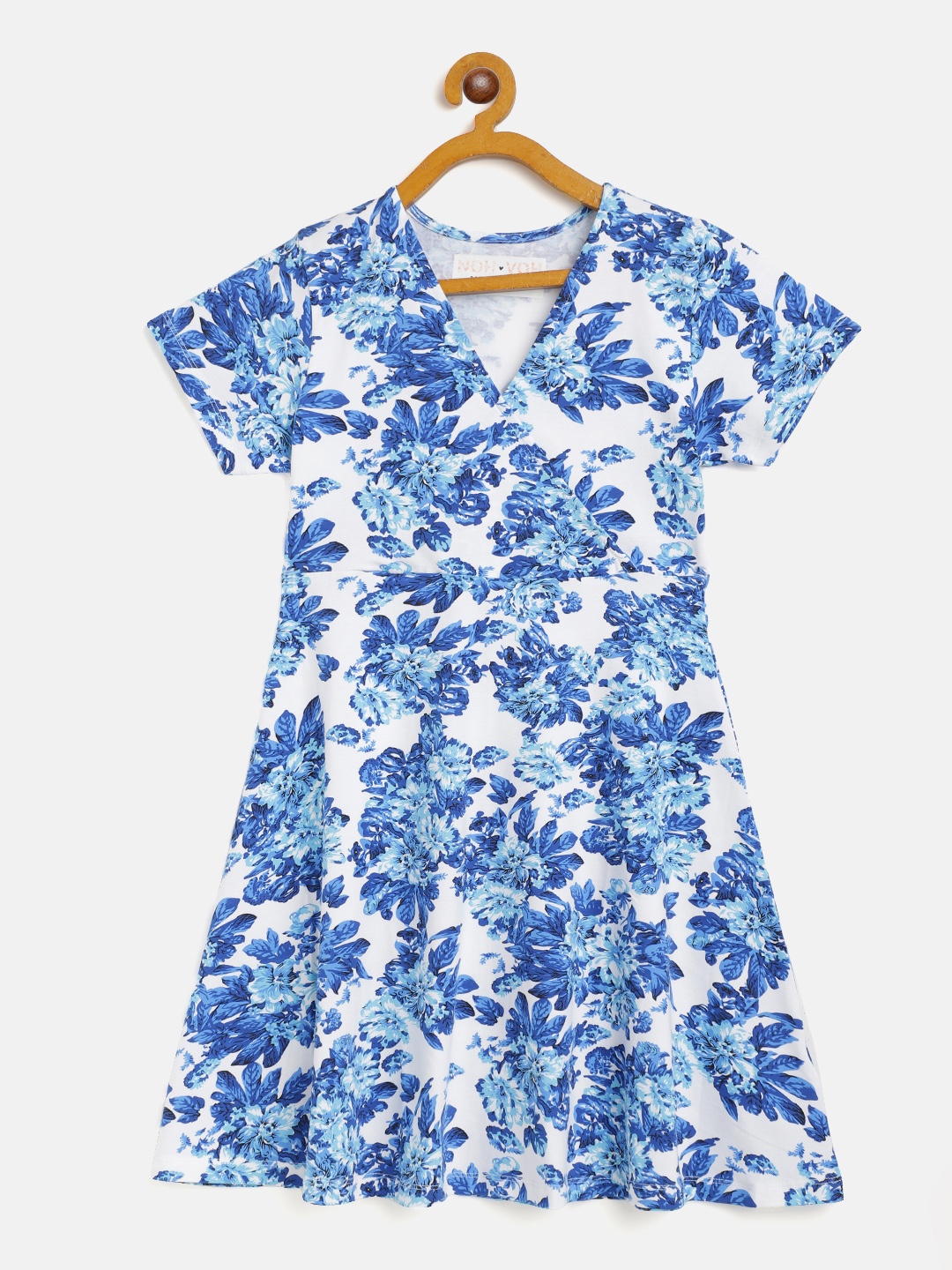 

Noh Voh - SASSAFRAS Kids Girls White & Blue Floral Print Wrap Dress