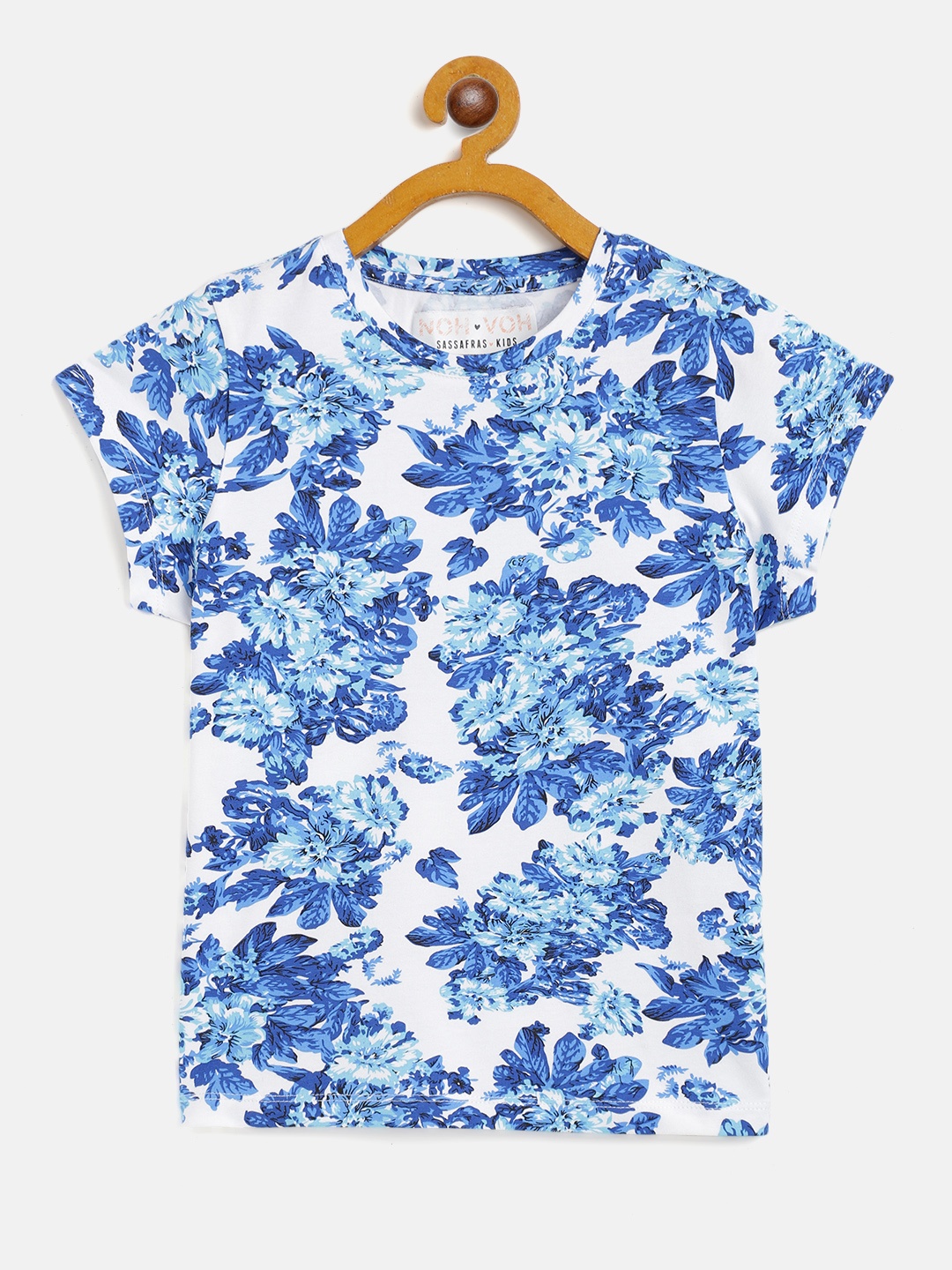 

Noh Voh - SASSAFRAS Kids Girls White & Blue Floral Print Pure Cotton T-shirt