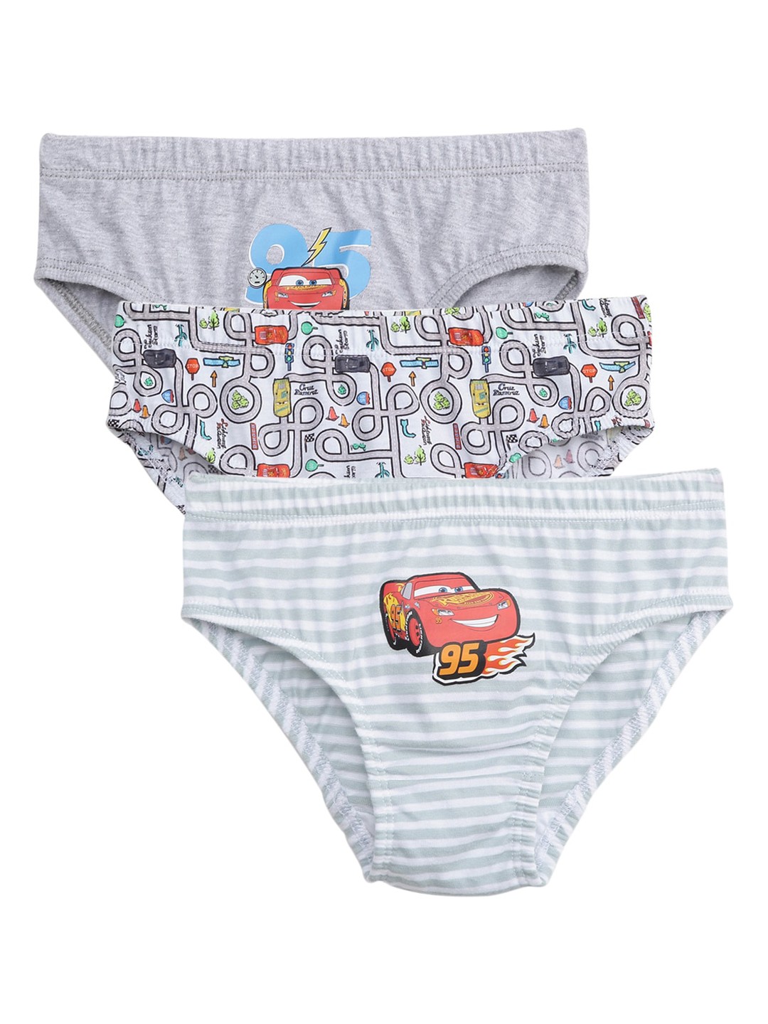 

Charm n Cherish Boys Pack Of 3 Printed Pure Cotton Basic Briefs, Grey