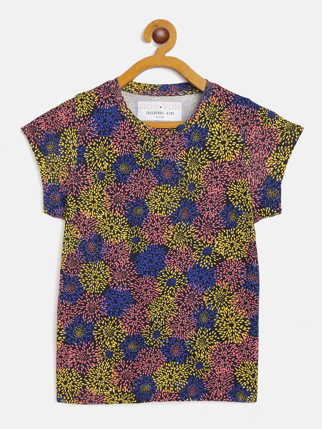 

Noh Voh - SASSAFRAS Kids Girls Black & Pink Floral Printed T-shirt