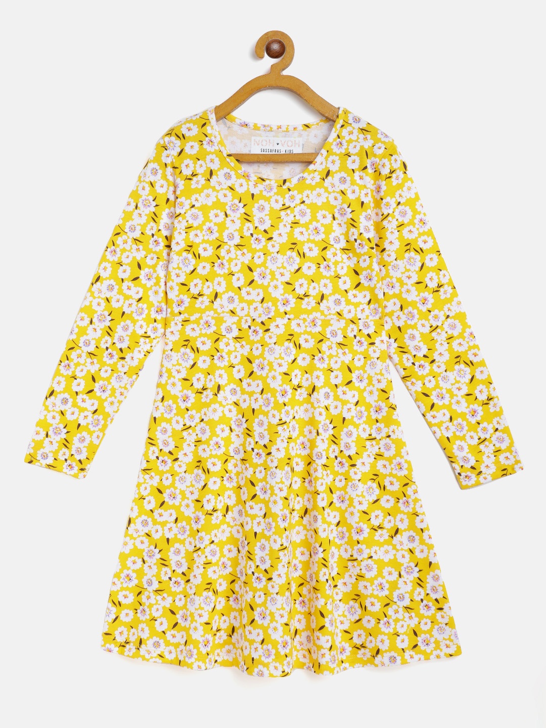 

Noh.Voh - SASSAFRAS Kids Girls Yellow & White Floral Print Fit and Flare Dress